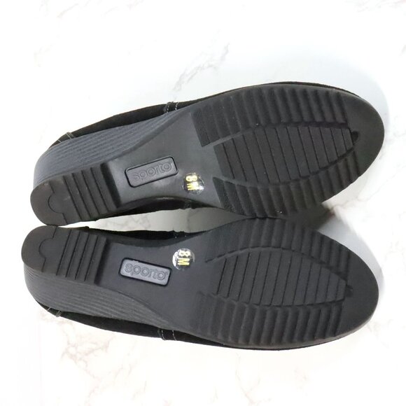 Sporto Women's 8M Draper Black Leather Suede Zip Slip On Wedge Ankle Booties - Picture 7 of 8